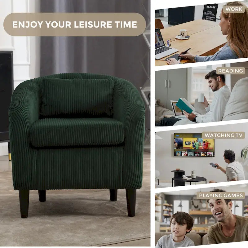 Emerald 24.8 Upholstered Barrel Chair with Wood Legs and Pillows
