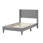 Grey Linen Wingback Platform Bed Frame – Twin/Queen, 1 Person