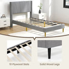 Grey Linen Wingback Platform Bed Frame – Twin/Queen, 1 Person