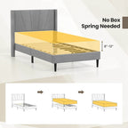 Grey Linen Wingback Platform Bed Frame – Twin/Queen, 1 Person
