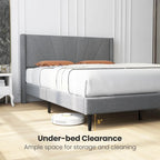 Grey Linen Wingback Platform Bed Frame – Twin/Queen, 1 Person