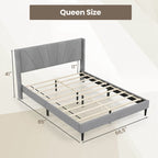 Grey Linen Wingback Platform Bed Frame – Twin/Queen, 1 Person