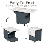 39.4 Foldable Solid Wood Dining Table with 4 Wheels and Drawer