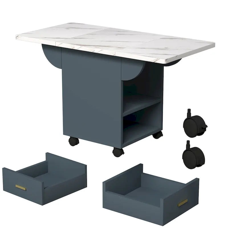 39.4 Foldable Solid Wood Dining Table with 4 Wheels and Drawer