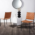 Woven Leather Dining Chair, Set of 2 – Multiple Colors, 17"W × 20.5"L × 33.8"H