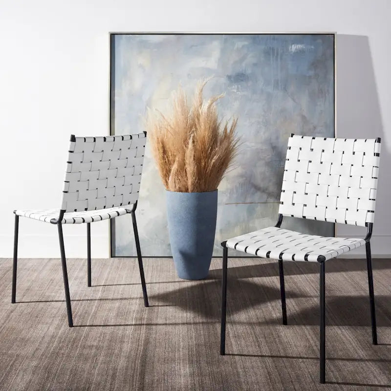 Woven Leather Dining Chair, Set of 2 – Multiple Colors, 17"W × 20.5"L × 33.8"H