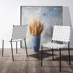 Woven Leather Dining Chair, Set of 2 – Multiple Colors, 17"W × 20.5"L × 33.8"H