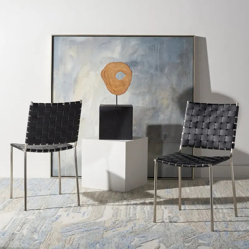Woven Leather Dining Chair, Set of 2 – Multiple Colors, 17"W × 20.5"L × 33.8"H