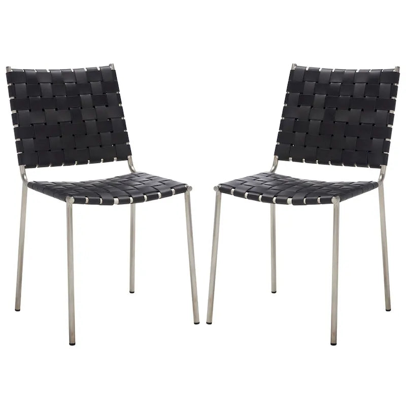 Woven Leather Dining Chair, Set of 2 – Multiple Colors, 17"W × 20.5"L × 33.8"H