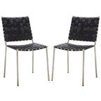 Woven Leather Dining Chair, Set of 2 – Multiple Colors, 17"W × 20.5"L × 33.8"H