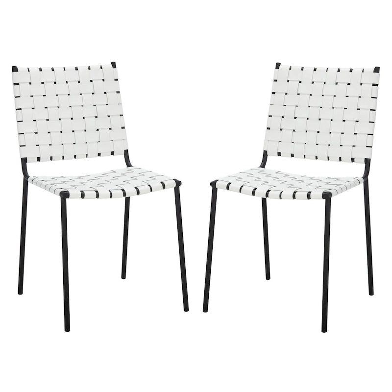 Woven Leather Dining Chair, Set of 2 – Multiple Colors, 17"W × 20.5"L × 33.8"H