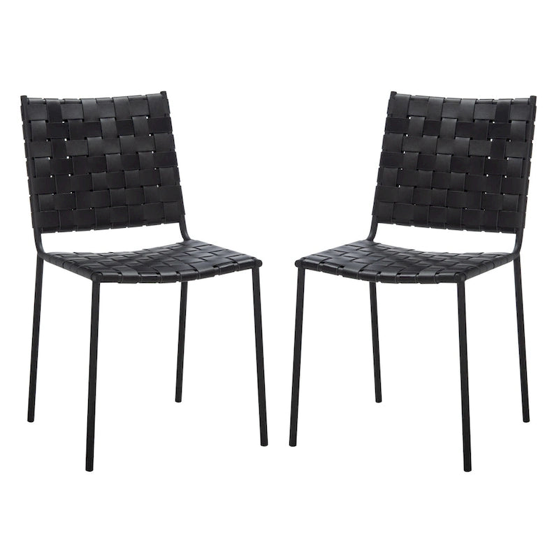 Woven Leather Dining Chair, Set of 2 – Multiple Colors, 17"W × 20.5"L × 33.8"H