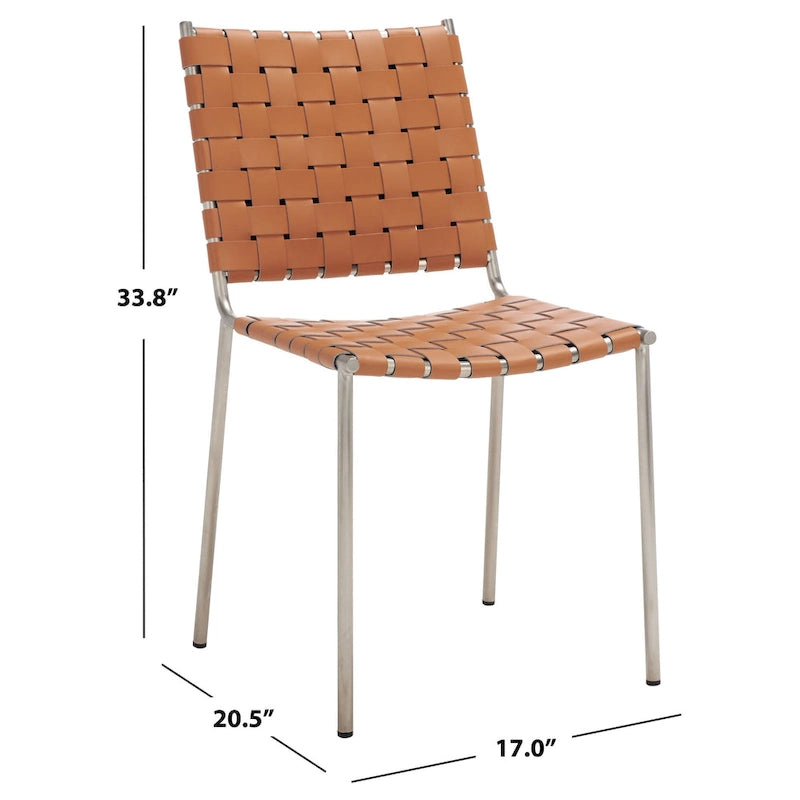Woven Leather Dining Chair, Set of 2 – Multiple Colors, 17"W × 20.5"L × 33.8"H