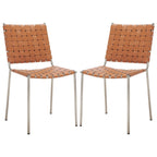 Woven Leather Dining Chair, Set of 2 – Multiple Colors, 17"W × 20.5"L × 33.8"H