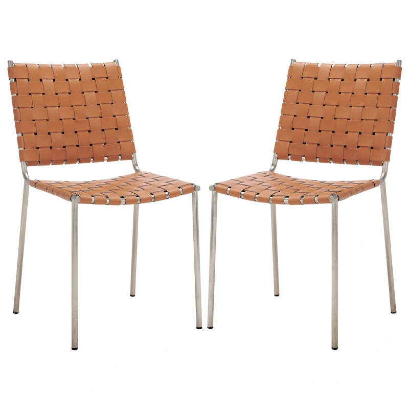 Woven Leather Dining Chair, Set of 2 – Multiple Colors, 17"W × 20.5"L × 33.8"H