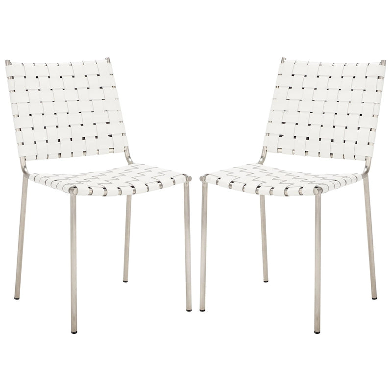Woven Leather Dining Chair, Set of 2 – Multiple Colors, 17"W × 20.5"L × 33.8"H