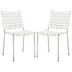 Woven Leather Dining Chair, Set of 2 – Multiple Colors, 17"W × 20.5"L × 33.8"H
