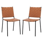 Woven Leather Dining Chair, Set of 2 – Multiple Colors, 17"W × 20.5"L × 33.8"H