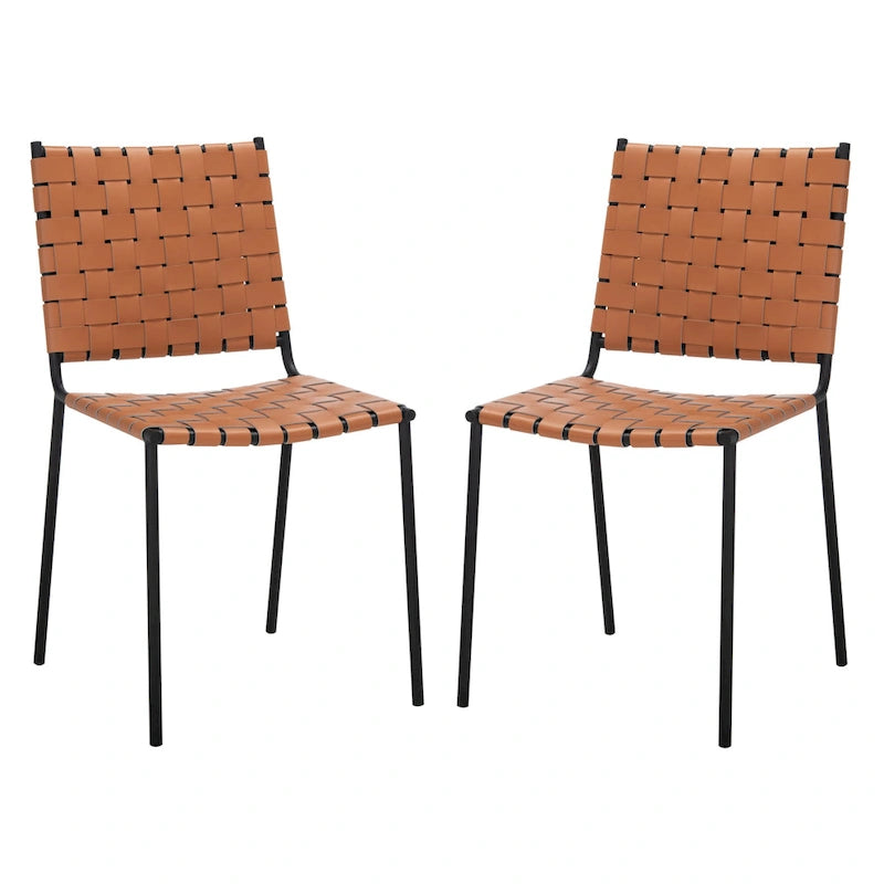 Woven Leather Dining Chair, Set of 2 – Multiple Colors, 17"W × 20.5"L × 33.8"H