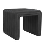 Black Faux Leather Square Ottoman, Channel Tufted, 1-Person, 19 Inch