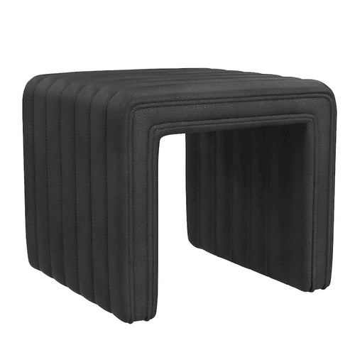 Ottoman carré en similicuir noir, capitonné, 1 personne, 48 cm