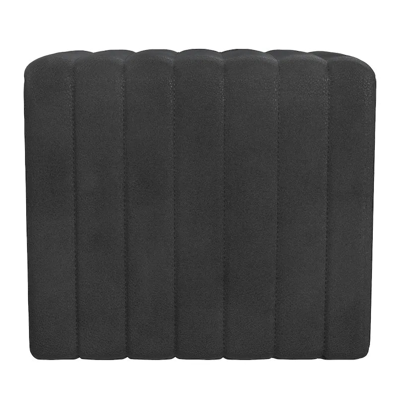 Black Faux Leather Square Ottoman, Channel Tufted, 1-Person, 19 Inch
