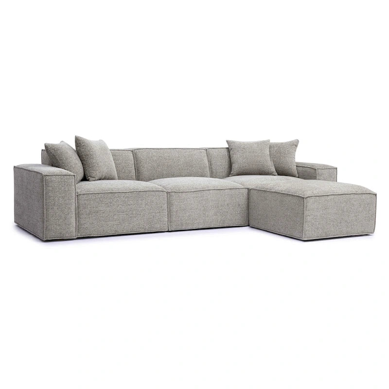 Chenille Basketweave Modular Sectional – Taupe / Cream / Charcoal, Seats 4–5, 115.3"W × 70"D × 28.2"H