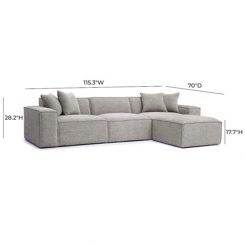 Chenille Basketweave Modular Sectional – Taupe / Cream / Charcoal, Seats 4–5, 115.3"W × 70"D × 28.2"H