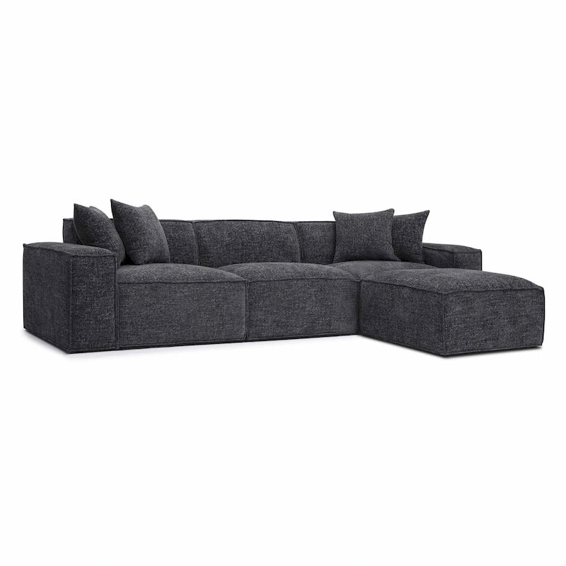 Chenille Basketweave Modular Sectional – Taupe / Cream / Charcoal, Seats 4–5, 115.3"W × 70"D × 28.2"H