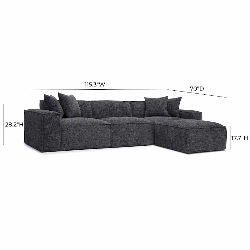 Chenille Basketweave Modular Sectional – Taupe / Cream / Charcoal, Seats 4–5, 115.3"W × 70"D × 28.2"H