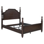 Dark Oak Brown King 4-Poster Bed with Carved Headboard