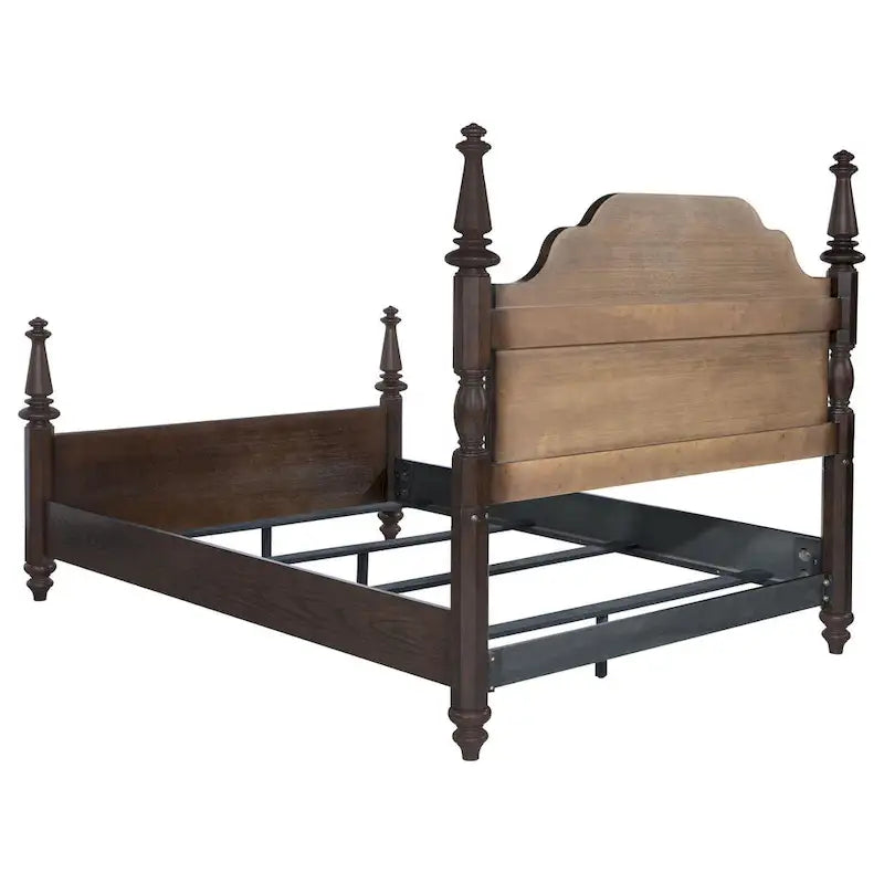 Dark Oak Brown King 4-Poster Bed with Carved Headboard