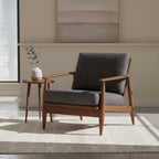 Lissa Accent Chair, Charcoal Gray Soft Cushioning, Brown Wood Frame