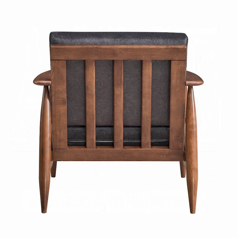 Lissa Accent Chair, Charcoal Gray Soft Cushioning, Brown Wood Frame