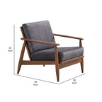 Lissa Accent Chair, Charcoal Gray Soft Cushioning, Brown Wood Frame