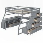 Full Size Loft Bed with Drawers and Desk