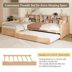 L Shaped Corner Daybed for 3 Wooden Twin Size Captains Bed with Bookcases, Under-bed Trundle Bed and Storage Drawers