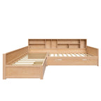 L Shaped Corner Daybed for 3 Wooden Twin Size Captains Bed with Bookcases, Under-bed Trundle Bed and Storage Drawers