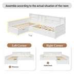 L Shaped Corner Daybed for 3 Wooden Twin Size Captains Bed with Bookcases, Under-bed Trundle Bed and Storage Drawers