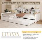 L Shaped Corner Daybed for 3 Wooden Twin Size Captains Bed with Bookcases, Under-bed Trundle Bed and Storage Drawers
