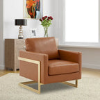 Lincoln Leather Accent Chair With Gold Frame Modern Single Seater Sofa for Living Room and Bedroom - 34