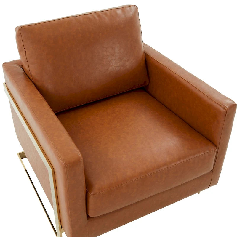 Lincoln Leather Accent Chair With Gold Frame Modern Single Seater Sofa for Living Room and Bedroom - 34