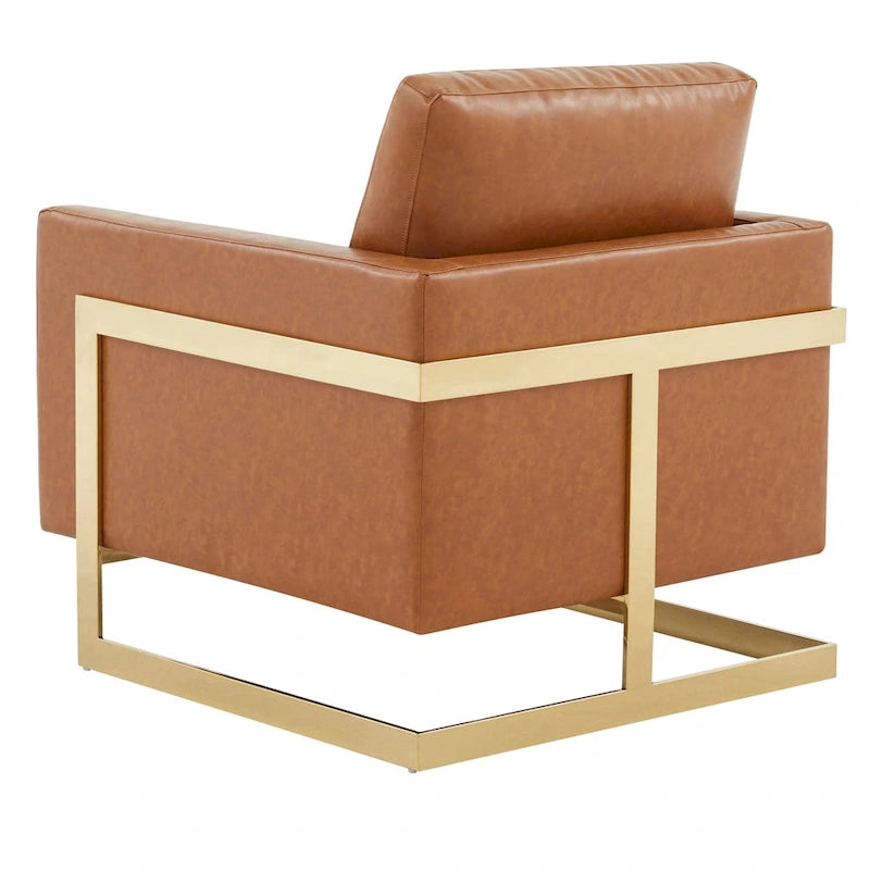 Lincoln Leather Accent Chair With Gold Frame Modern Single Seater Sofa for Living Room and Bedroom - 34