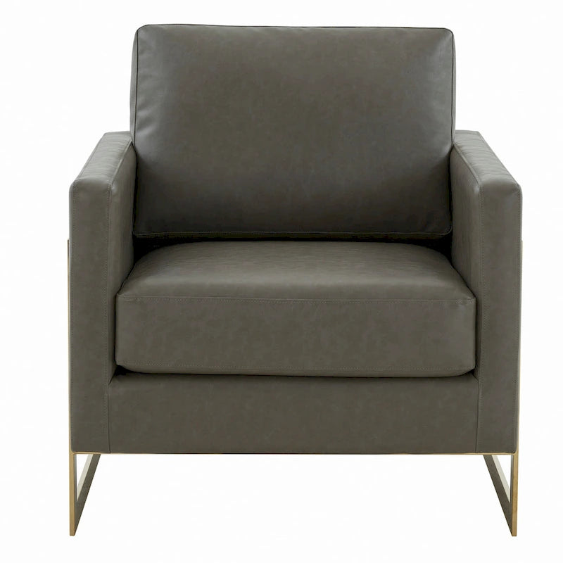 Lincoln Leather Accent Chair With Gold Frame Modern Single Seater Sofa for Living Room and Bedroom - 34