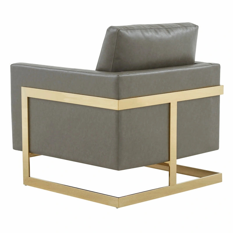 Lincoln Leather Accent Chair With Gold Frame Modern Single Seater Sofa for Living Room and Bedroom - 34