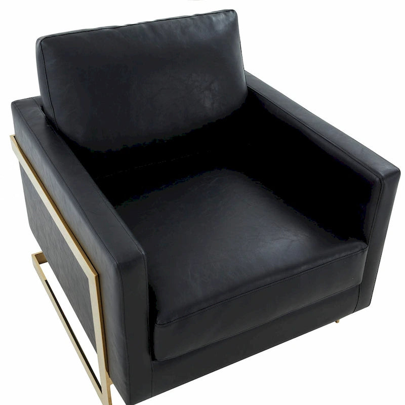 Lincoln Leather Accent Chair With Gold Frame Modern Single Seater Sofa for Living Room and Bedroom - 34