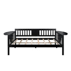 Black Full Size Wooden Daybed with Storage Rack Handrail - No Box Spring Needed
