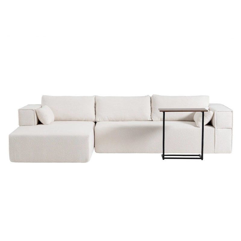 112 Boucle Modular Sectional Sofa with Free Side Table, Wide Seat Design and No Assembly Required