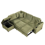 Green 84.75 L-Shaped 5-Seat Sleeper Sofa with Storage