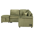 Green 84.75 L-Shaped 5-Seat Sleeper Sofa with Storage